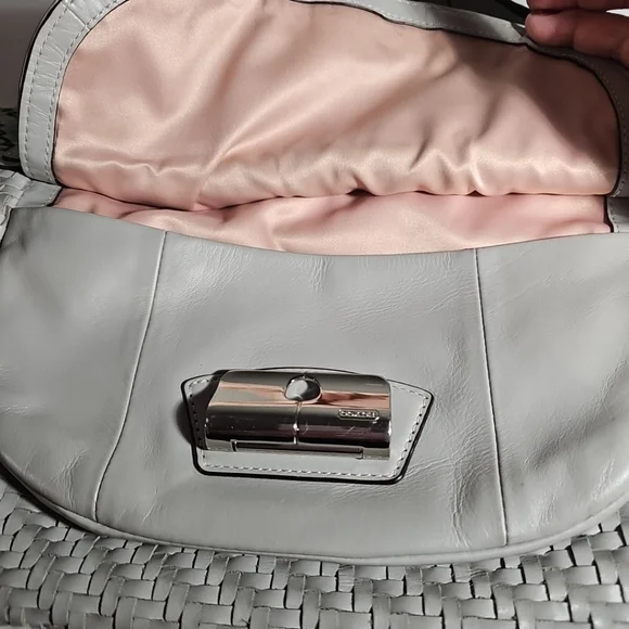Coach Kristen Woven Round Leather Satchel $498 Authentic Gray/Silver VGUC - Picture 16 of 16